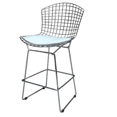 Banqueta Bertoia alta aço cromado assento Branco