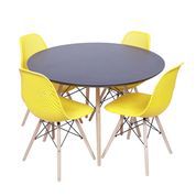 Conjuntos mesa de Jantar 100 cm preto Eames + 4 cadeiras Eiffel Charles Eames amarelo polipropileno