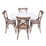 Conjunto mesa Eames branca 120 cm + 4 cadeiras Katrina Cross madeira natural