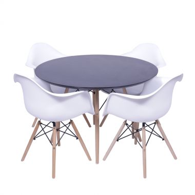 Conjunto Eames mesa 120 cm laqueada preto + 4 cadeiras Eames com braço