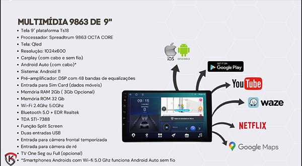 Multimídia Kronos  - Android 9´ Qled