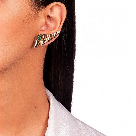 Brinco Ear Cuff Liso Cristal Verde
