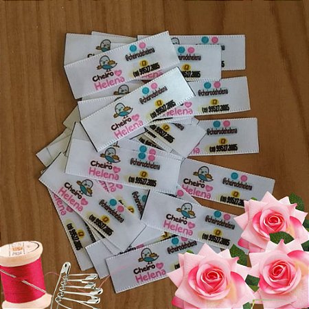 Kit 100 Etiquetas Personalizadas 1,5x6 cm (Cetim ou Gorgurão)