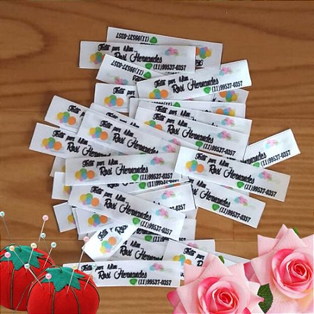 Kit 100 Etiquetas Personalizadas 2,2x4 cm (Cetim ou Gorgurão)