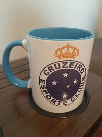 Caneca de Porcelana do Cruzeiro, com Alça e Interior Azul