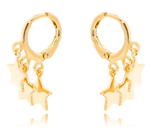 Brinco Argola Com Estrelas Banhado Ouro 18k Semijoia