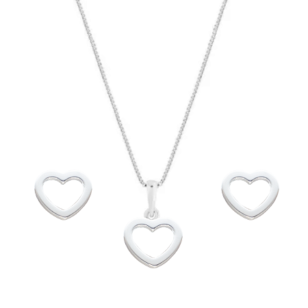 Conjunto colar Pingente e Brinco coração vazado