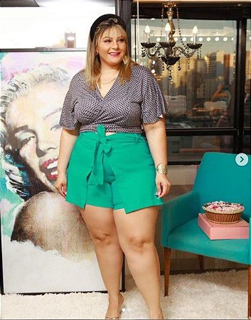 Conjunto Short Verde com Amarração e Blusa Cropped Estampada Plus Size - RD  store - Moda Feminina Plus Size