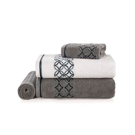 Jogo Toalhas de Banho Karsten 4 Peças Nardin Cinza /Branco