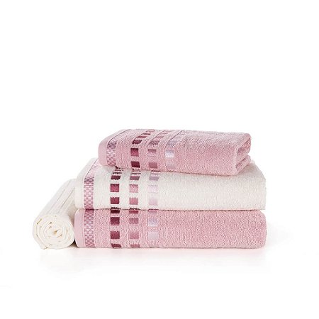 Jogo Toalhas de Banho Karsten 4 Peças Calera  Ivory/ Rosa