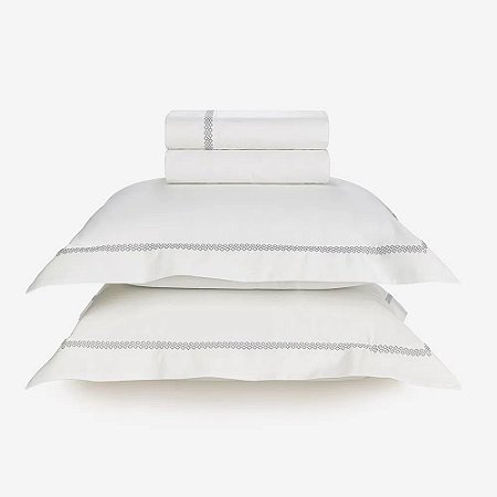 Jogo de Cama King Trussardi 300 Fios Cetim 100% Algodão Egípcio Fontana Branco/Grigio