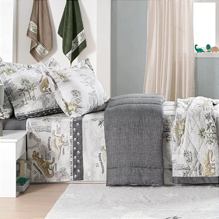 Jogo de Cama Solteiro Infantil Karsten 180 Fios Dinossauros