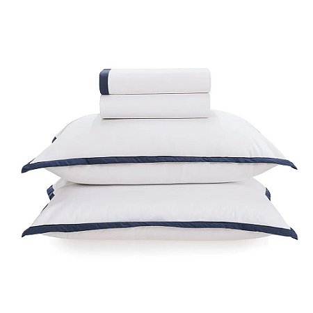 Jg de Cama Queen Karsten 180 F Fronha Mariz Branco/Marinho