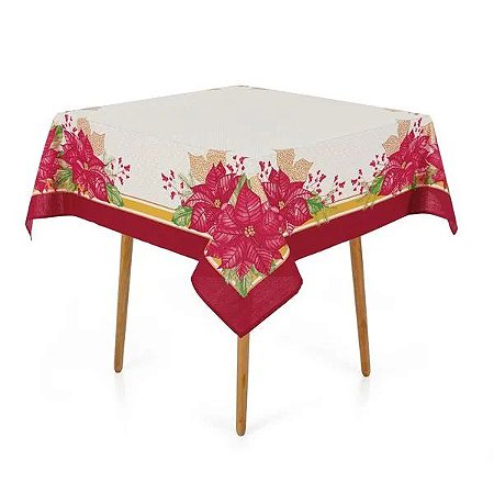 Toalha de Mesa Quadrada Karsten Poinsétias Natal 1,40x1,40m