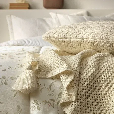 Almofada Decorativa Quadrada Tricot Campelo Natural- Karsten
