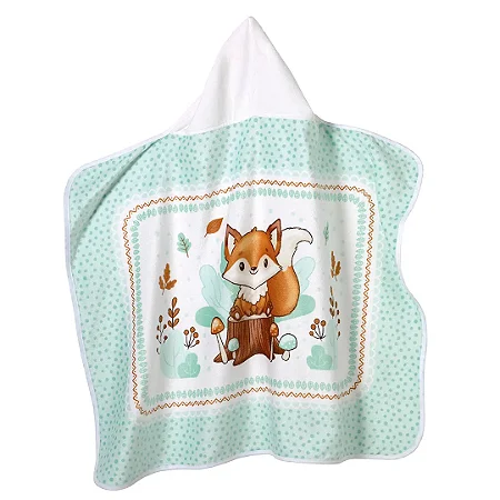 Toalha de Banho Döhler com Capuz Baby Raposa Verde 90x70cm