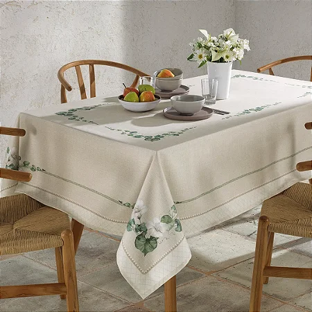 Toalha de Mesa Retangular Döhler Clean Botânica 6 Lugares
