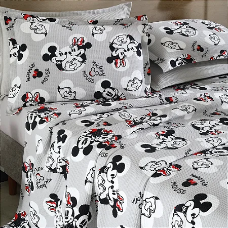 Kit Colcha Casal Döhler Piquet Mickey e Minnie 14 100% Algodão