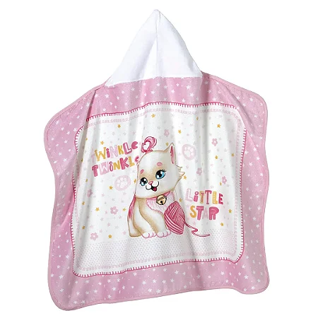oalha de Banho Döhler com Capuz Baby Gatinha Rosa 90x70cm