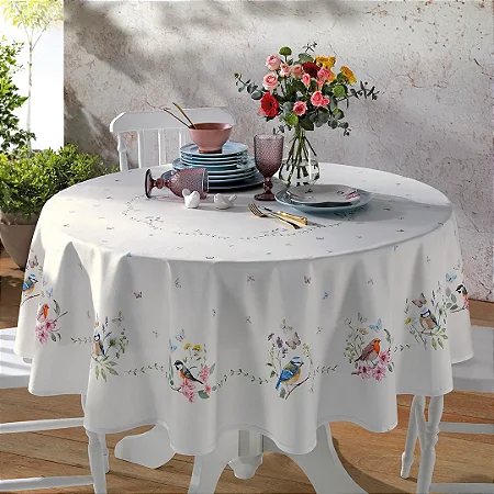 Toalha de Mesa Redonda Döhler Clean Jardim 8 Lugares