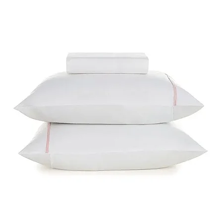 Lençol Queen com Elástico e Fronhas Noah Branco/Rosa Giz