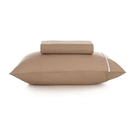 Lençol Solteiro com Elástico e Fronha  Noah Caramelo/Branco
