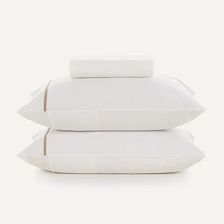 Lençol Casal com Elástico e Fronhas Noah Branco/Caramelo