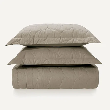 Colcha Casal com 2 Porta-travesseiros 200 Fios Tom Grão