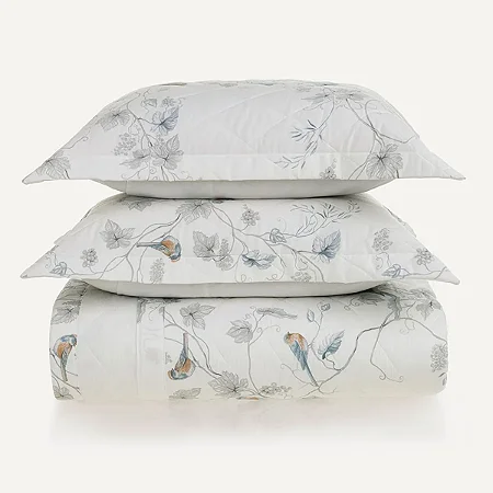 Colcha Queen com 2 Porta-travesseiros 300 Fios 100% Algodão Videira