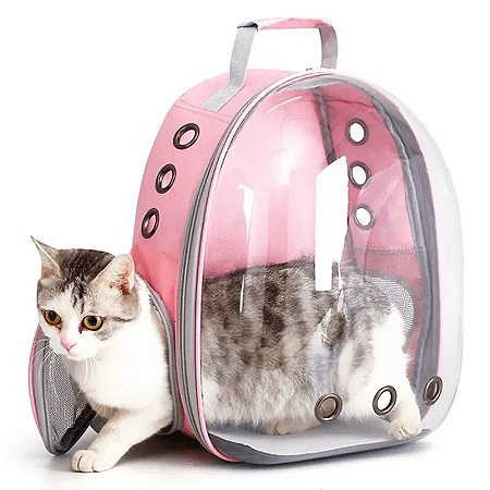 Mochila Pet Cães Gatos Panorâmica Astronauta Acrílico Rosa