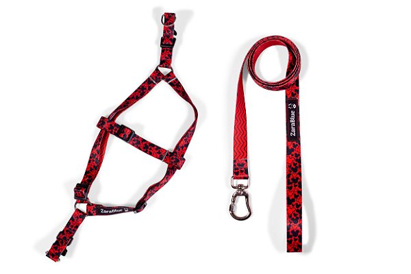 Kit Peitoral Americano e Guia de 1,30 metros para Cachorros Cor Red Mouse - Brinde Plaquinha Personalizada