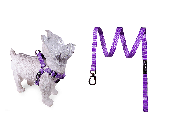 Kit Peitoral Americano e Guia de 1,30 metros para Cachorros Cor Lilás - Brinde Plaquinha Personalizada