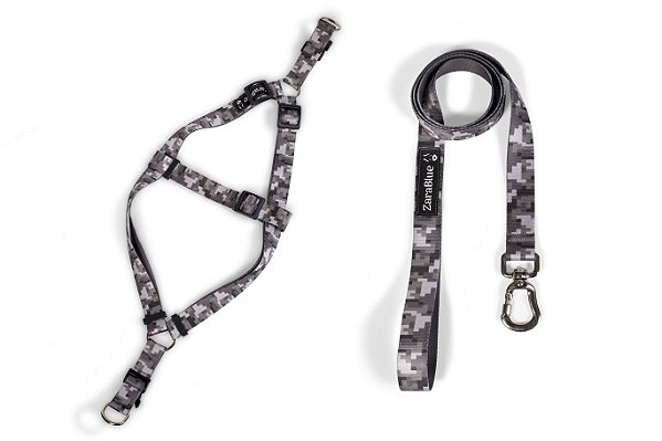 Kit Peitoral Americano e Guia de 1,30 metros para Cachorros Cor Camuflado - Brinde Plaquinha Personalizada