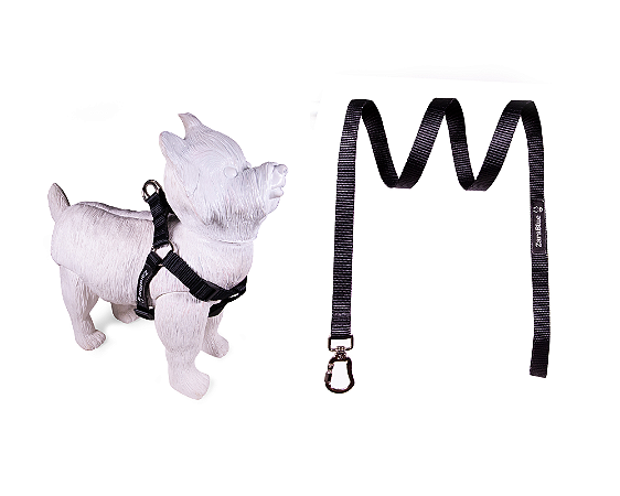 Kit Peitoral Americano e Guia de 1,30 metros para Cachorros Cor Black - Brinde Plaquinha Personalizada