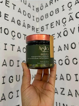 Pesto de Manjericão crocante com amêndoas defumadas 215g - Ayslla Defumaria