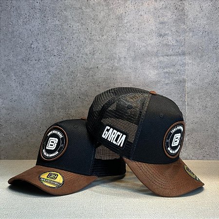 Boné TRUDFS Aba Curva Tela Preto Camurça Marrom Ranch