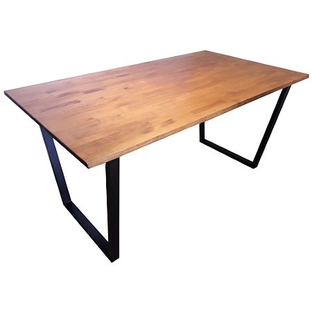 Mesa Industrial Modelo Trapézio - Ferro em Preto Eletrostático e Tampo de Madeira Pinus Tonalidade Castanheira