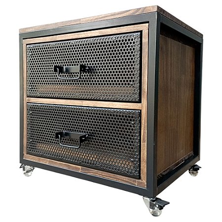 Mesa de Cabeceira com 2 Gavetas de Chapas Perfuradas