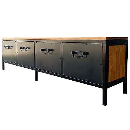 Rack com 4 Gavetas em Ferro e Madeira