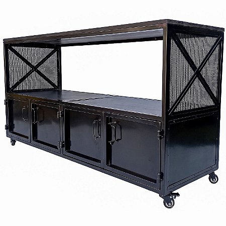 Rack Preto com 4 Portas e 1 Nicho Vazado