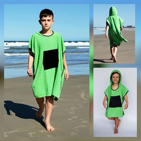 Poncho toalha surf infantil - VERDE E PRETO