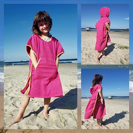 Poncho toalha surf infantil - PINK ORQUÍDEA - Pink debrum amarelo
