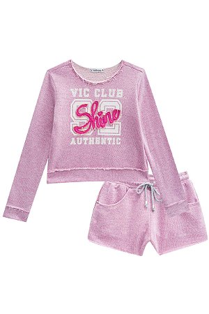 CONJUNTO BLUSÃO BOXY E SHORTS EM MOLETOM LUREX SEM PELÚCIA - VIC&VICKY