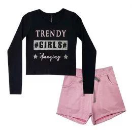 CONJUNTO BLUSA BOXY MANGA LONGA E SHORT VIC & VICKY