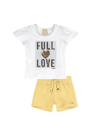 CONJUNTO MENINA BLUSA FULL LOVE EM MEIA MALHA PENTEADA E SHORTS EM MOLECOTTON - COLORITTÁ