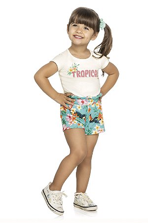 CONJUNTO MENINA COM BLUSA E SHORTS FLORAL - ELIAN