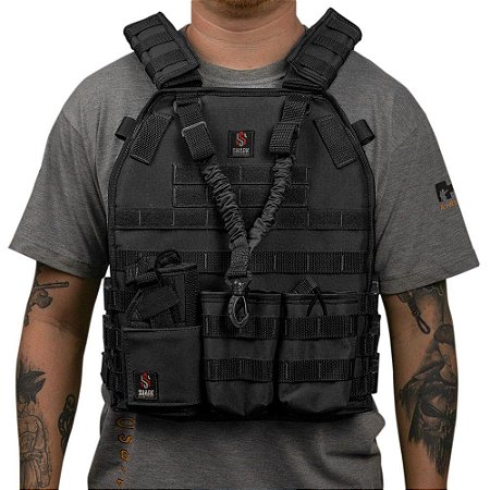 COLETE PLATE MODULAR COMPLETO + 5 ACESSOROIS MOLLE SHARK -PRETO