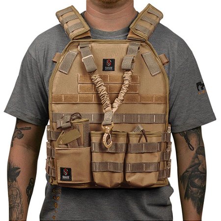 COLETE PLATE MODULAR COMPLETO + 5 ACESSOROIS MOLLE SHARK -TAN