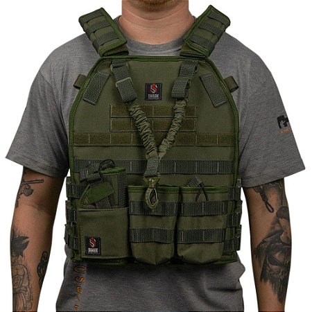 COLETE PLATE MODULAR COMPLETO + 5 ACESSOROIS MOLLE SHARK -VERDE