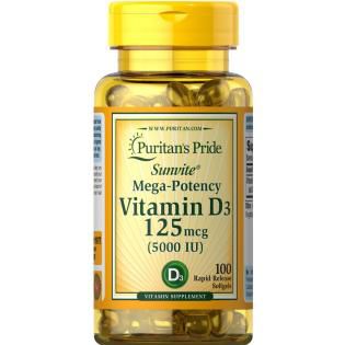 Vitamina D3-125 mcg (5000 UI)  Puritan's Pride 100 softgles